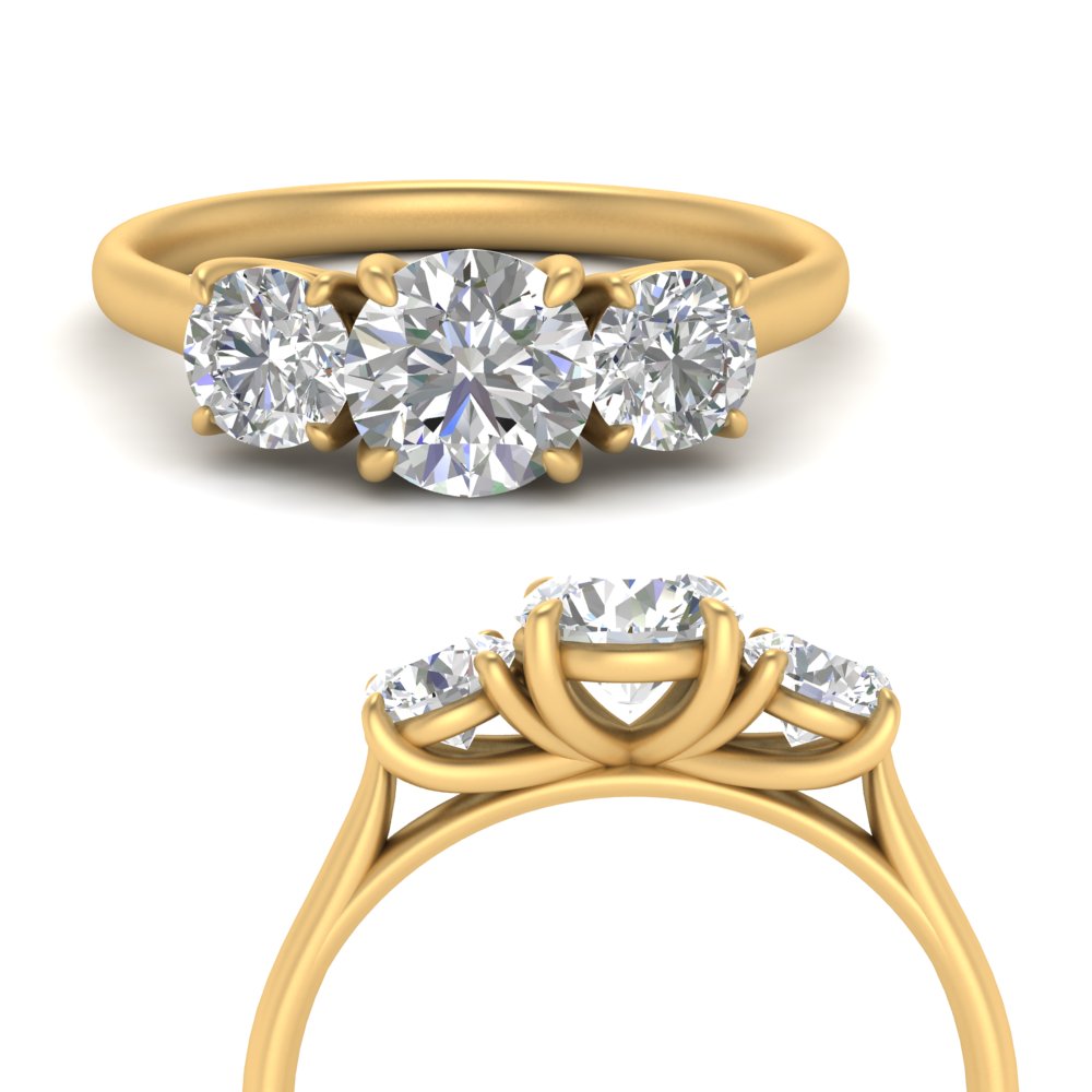 2 Carat Lab Grown Diamond 3 Stone Engagement Ring 14K Yellow Gold
