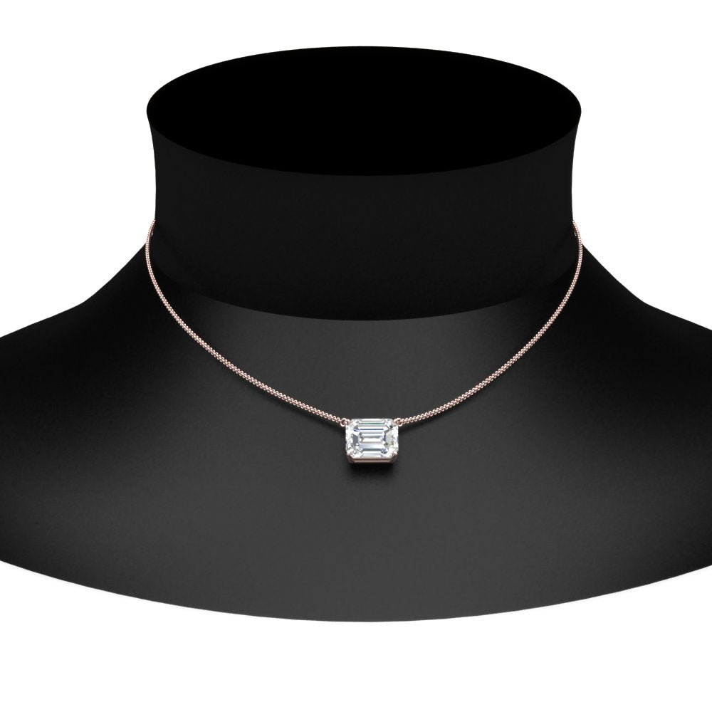 Emerald Cut Lab Diamond East West Solitaire Pendant For Women