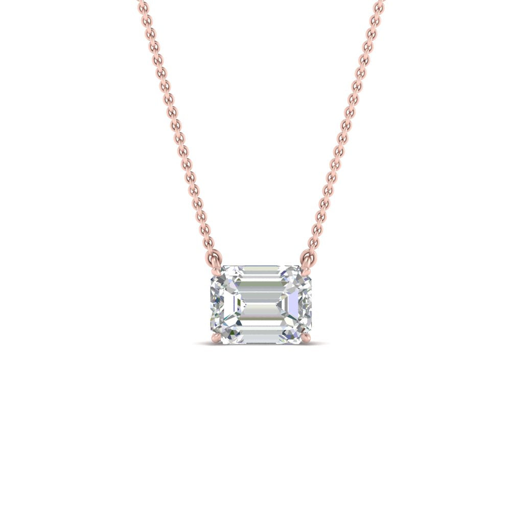 Emerald Cut Lab Diamond East West Solitaire Pendant For Women