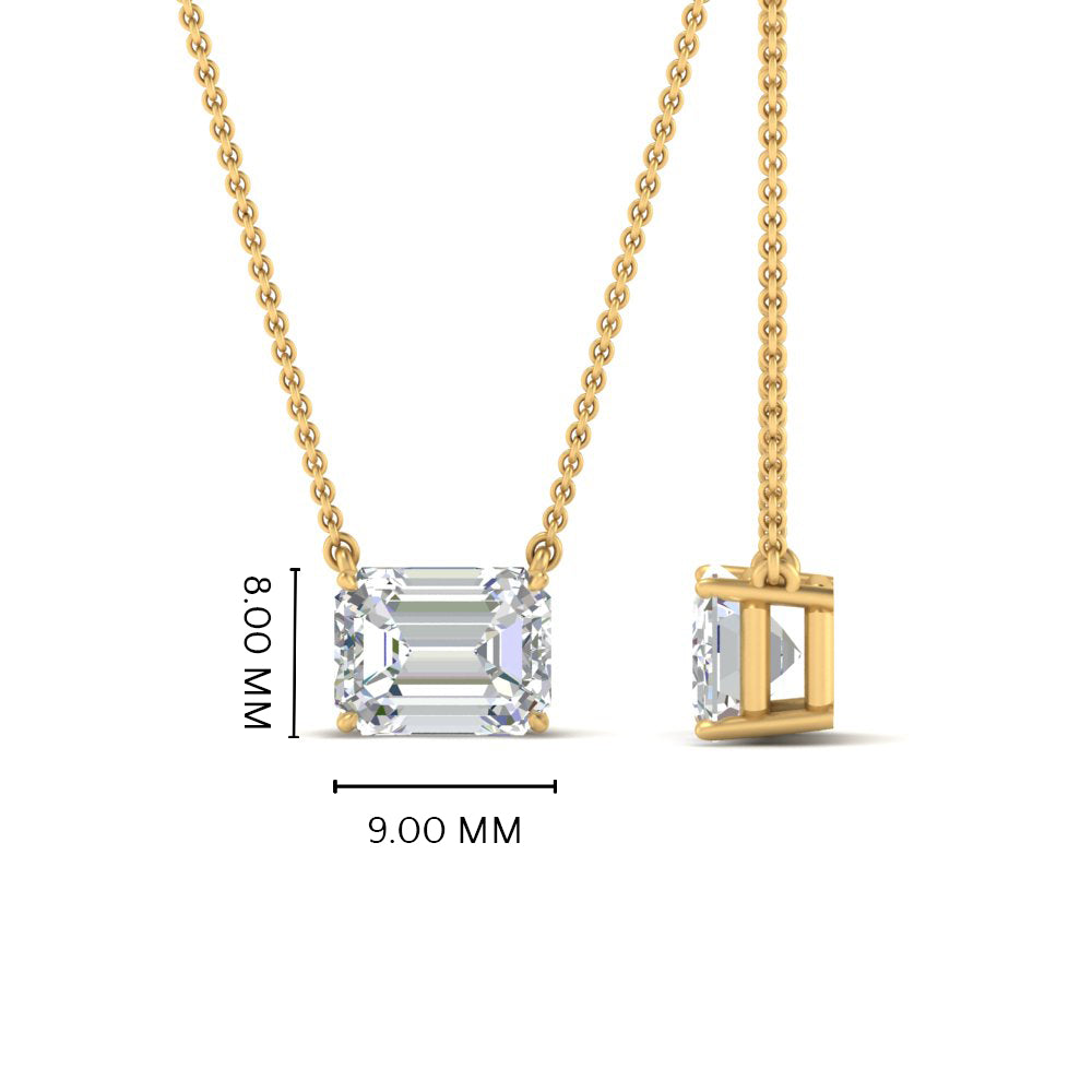Emerald Cut Lab Diamond East West Solitaire Pendant For Women