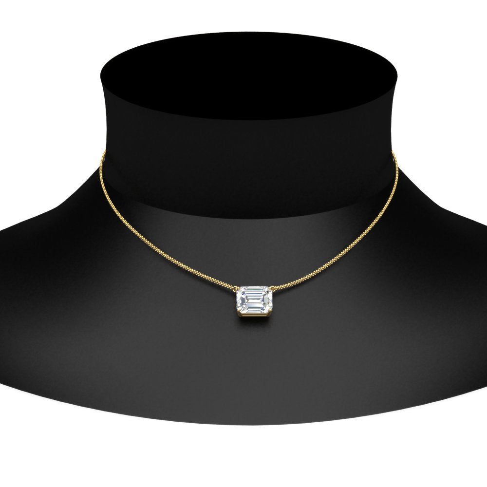 Emerald Cut Lab Diamond East West Solitaire Pendant For Women