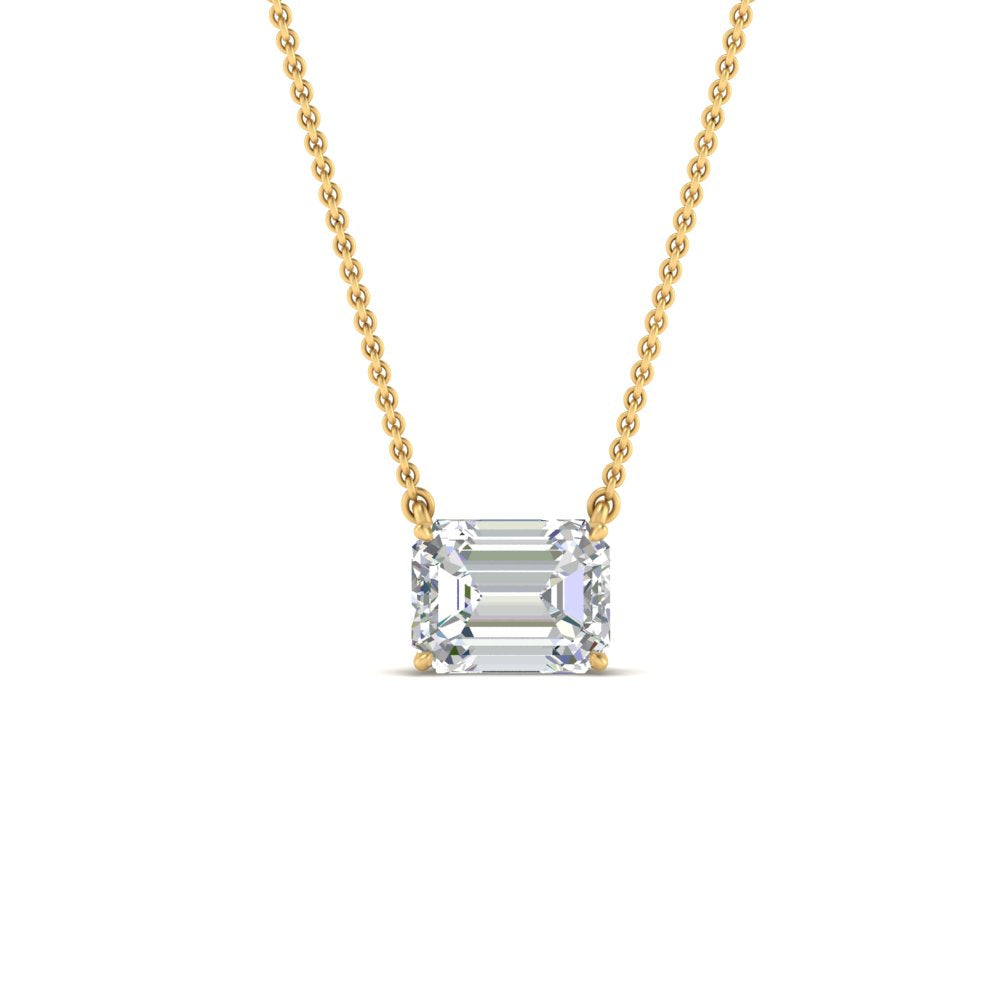 Emerald Cut Lab Diamond East West Solitaire Pendant For Women
