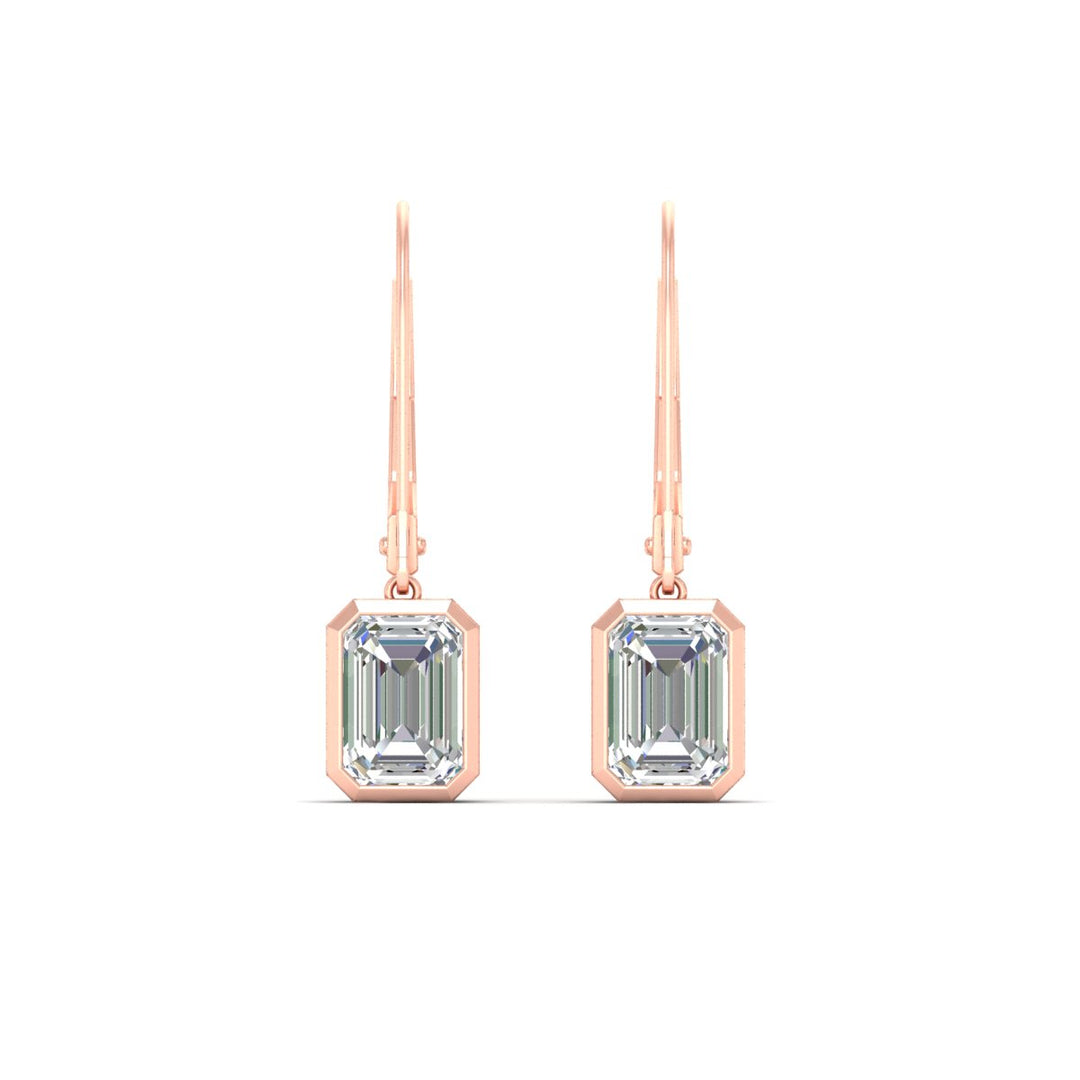 Bezel Set Lab Grown Diamond Leverback Emerald Cut Solitaire Earrings