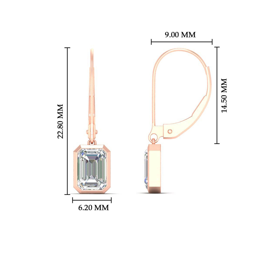 Bezel Set Lab Grown Diamond Leverback Emerald Cut Solitaire Earrings