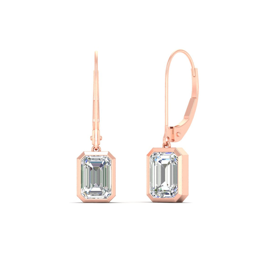 Bezel Set Lab Grown Diamond Leverback Emerald Cut Solitaire Earrings