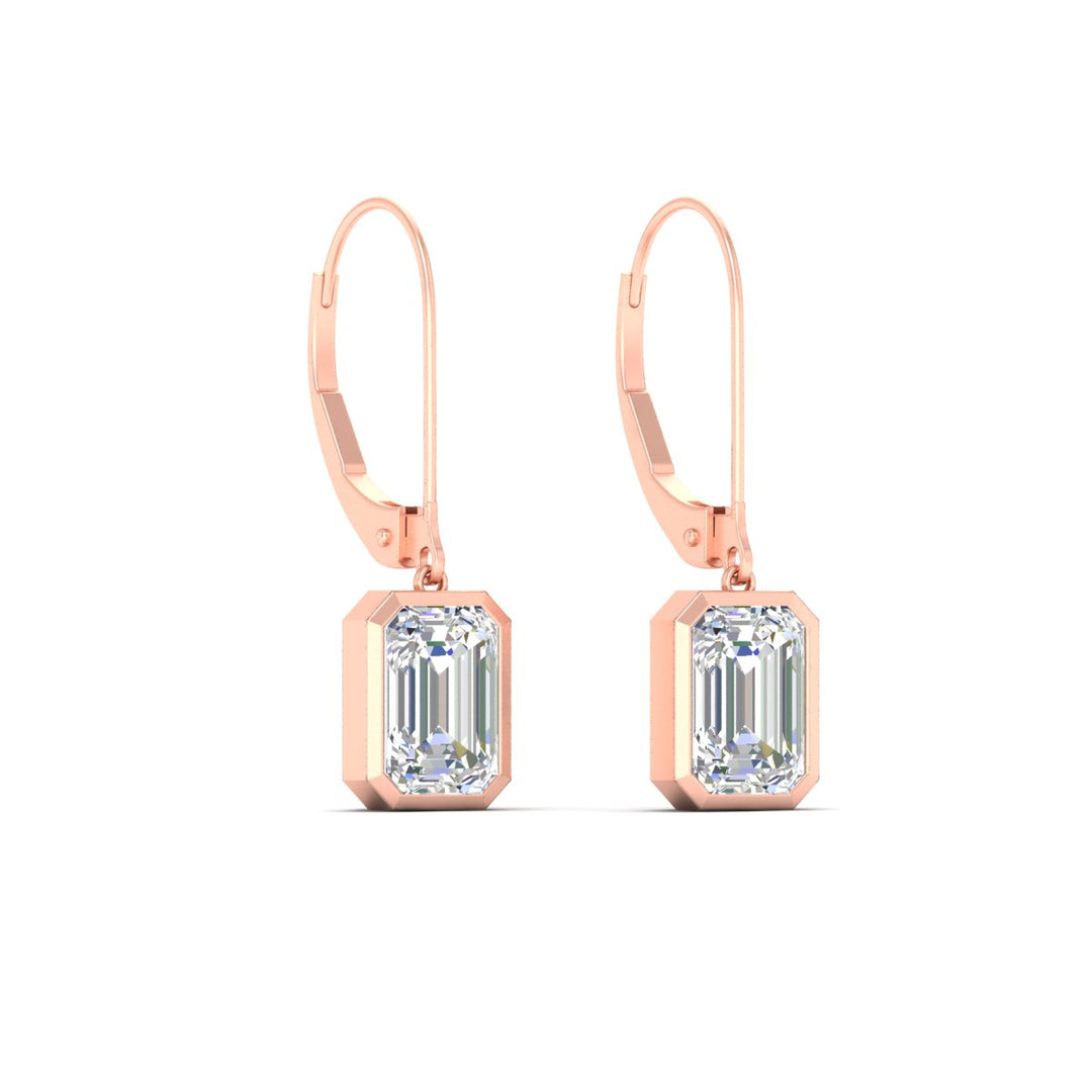 Bezel Set Lab Grown Diamond Leverback Emerald Cut Solitaire Earrings