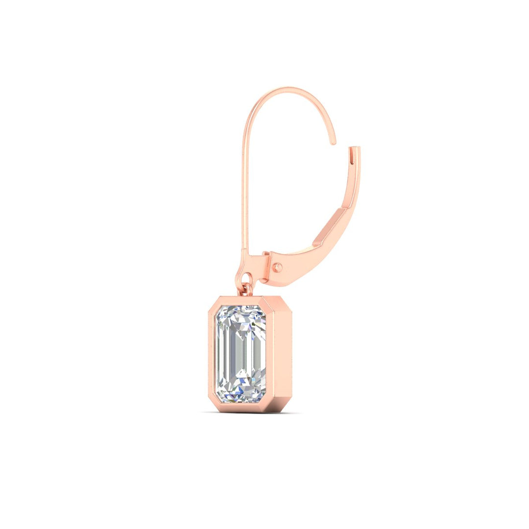 Bezel Set Lab Grown Diamond Leverback Emerald Cut Solitaire Earrings