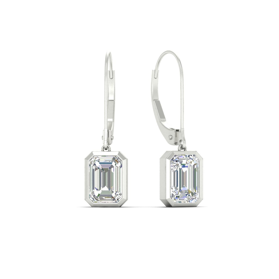 Bezel Set Lab Grown Diamond Leverback Emerald Cut Solitaire Earrings