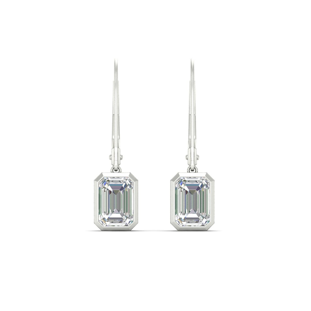 Bezel Set Lab Grown Diamond Leverback Emerald Cut Solitaire Earrings