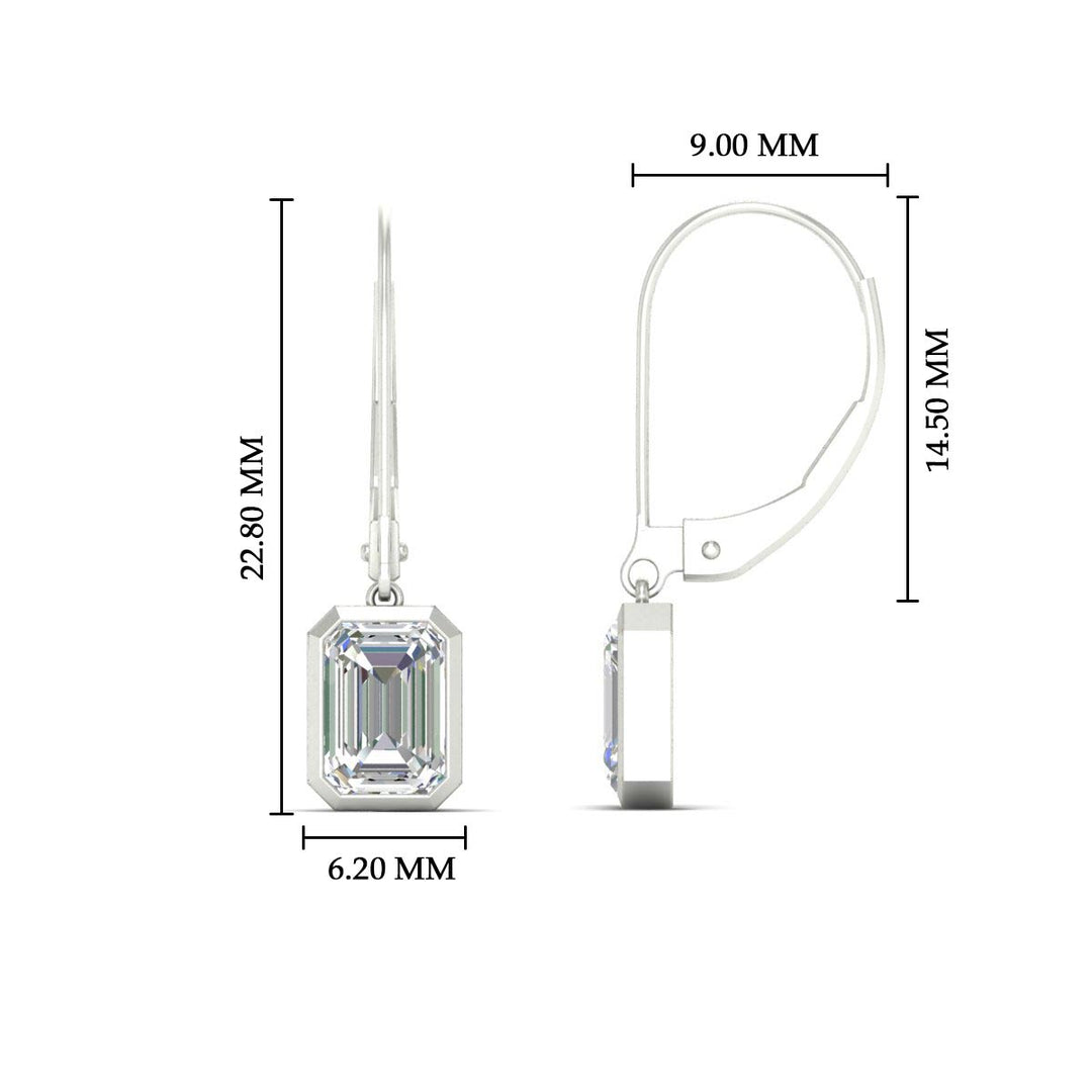Bezel Set Lab Grown Diamond Leverback Emerald Cut Solitaire Earrings