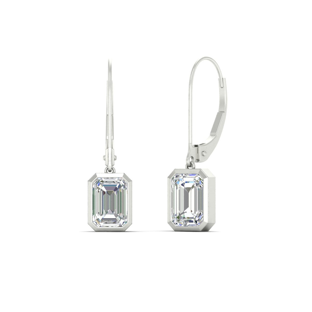 Bezel Set Lab Grown Diamond Leverback Emerald Cut Solitaire Earrings