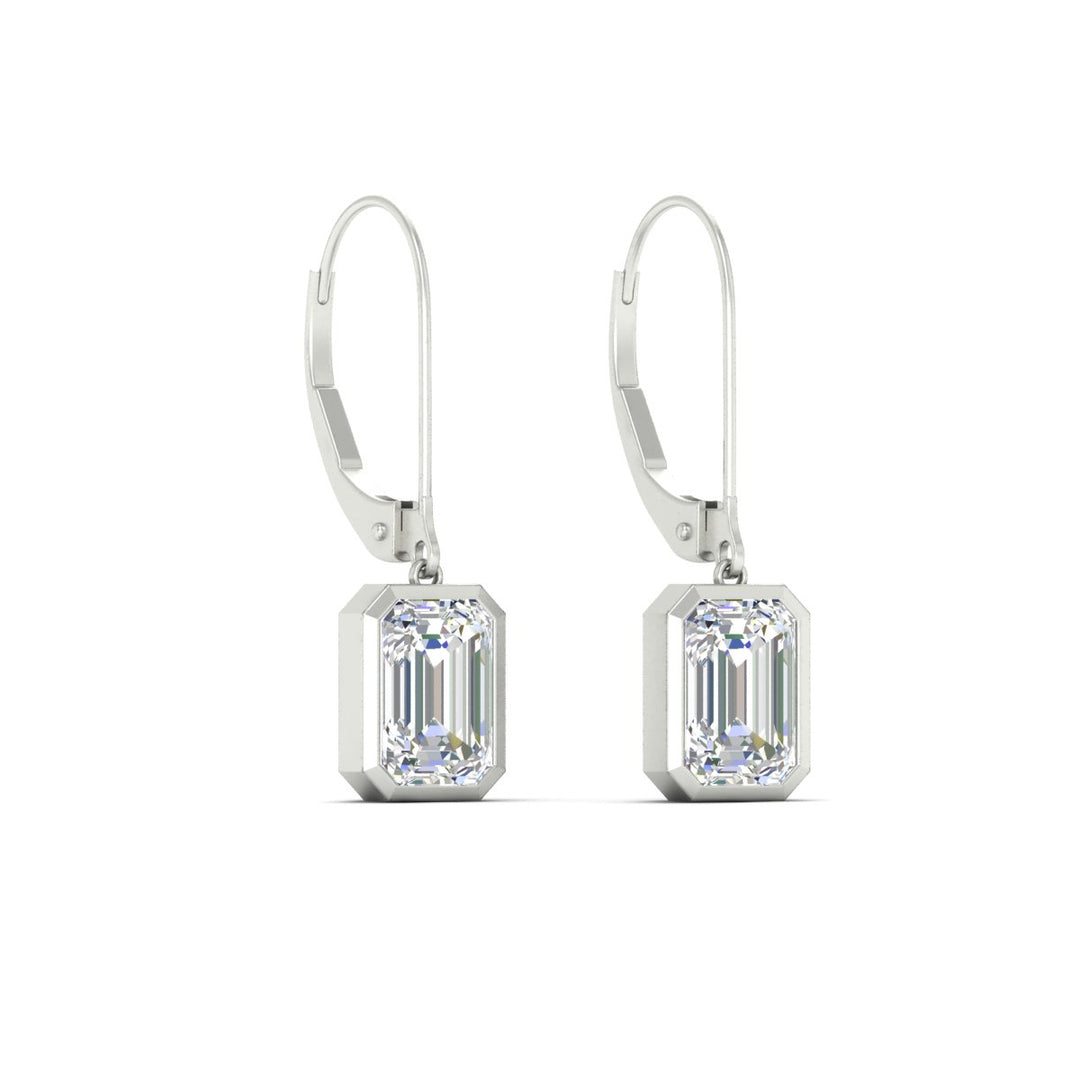 Bezel Set Lab Grown Diamond Leverback Emerald Cut Solitaire Earrings