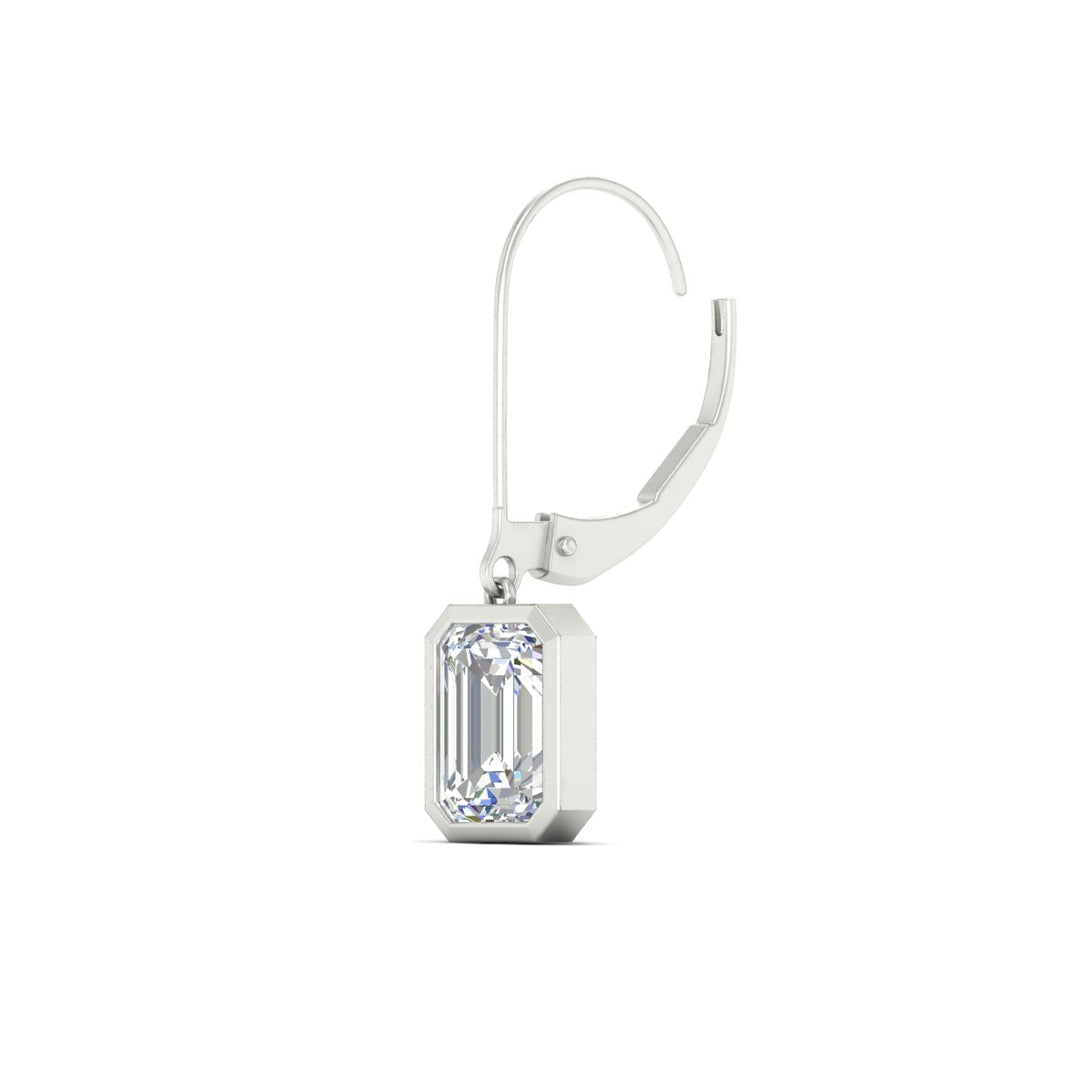Bezel Set Lab Grown Diamond Leverback Emerald Cut Solitaire Earrings