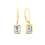 Load image into Gallery viewer, Bezel Set Lab Grown Diamond Leverback Emerald Cut Solitaire Earrings