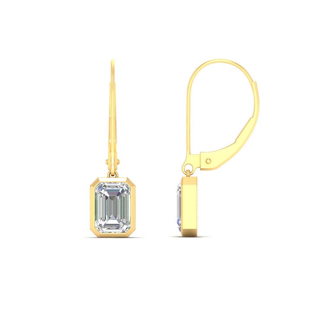 Bezel Set Lab Grown Diamond Leverback Emerald Cut Solitaire Earrings