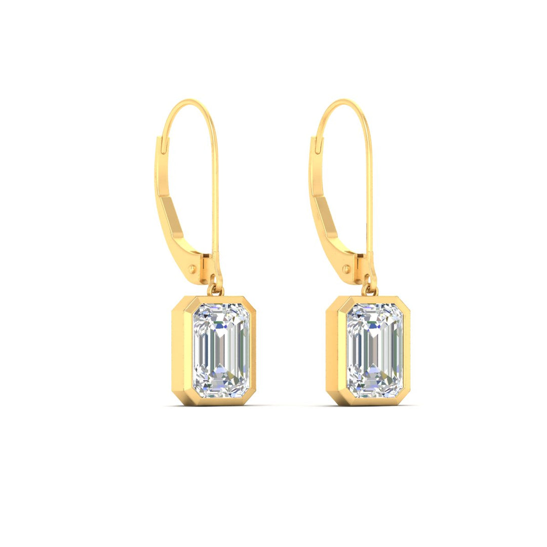Bezel Set Lab Grown Diamond Leverback Emerald Cut Solitaire Earrings