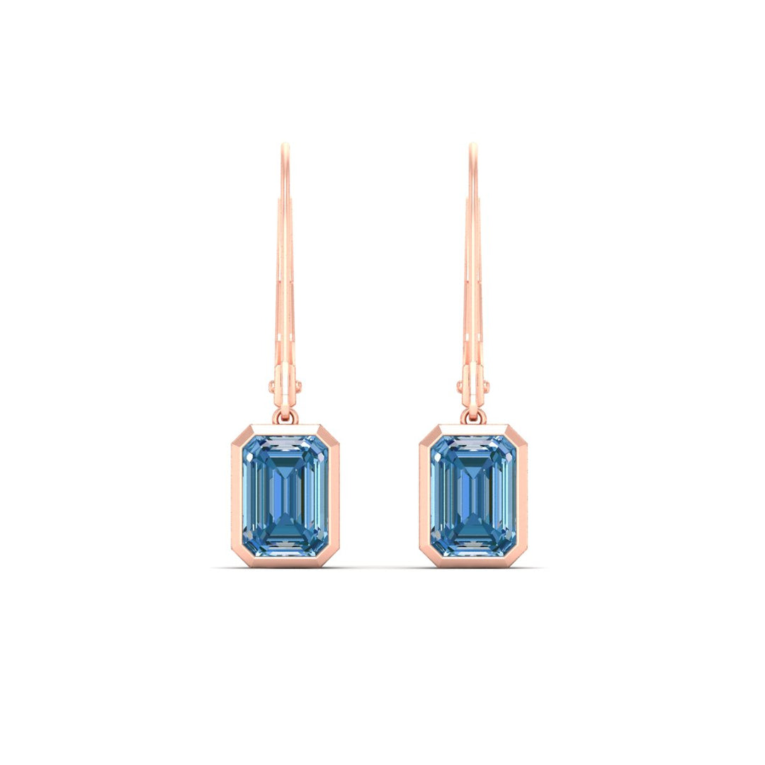 Blue Diamond Lab Grown Bezel Set Leverback Emerald Drop Earrings