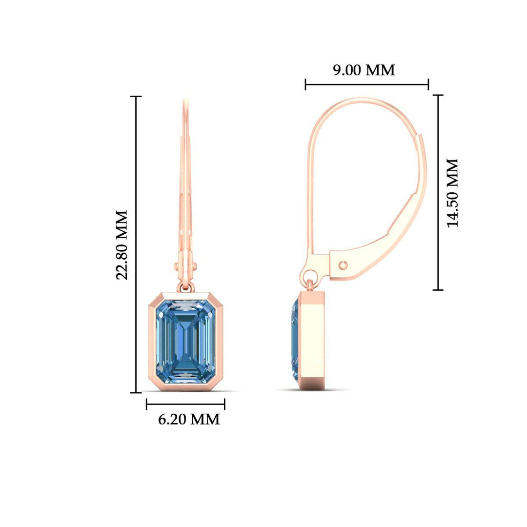 Blue Diamond Lab Grown Bezel Set Leverback Emerald Drop Earrings