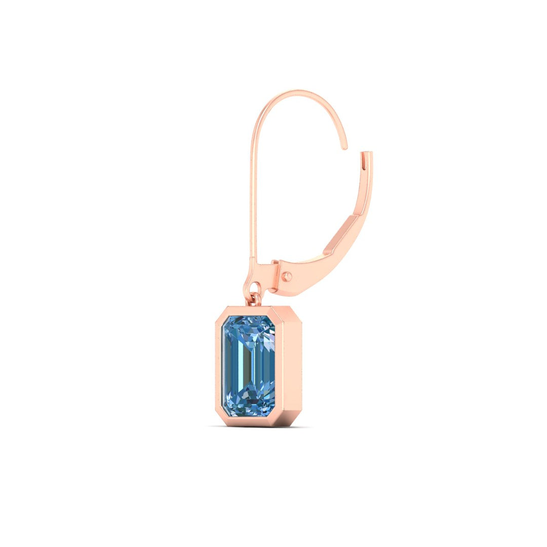 Blue Diamond Lab Grown Bezel Set Leverback Emerald Drop Earrings