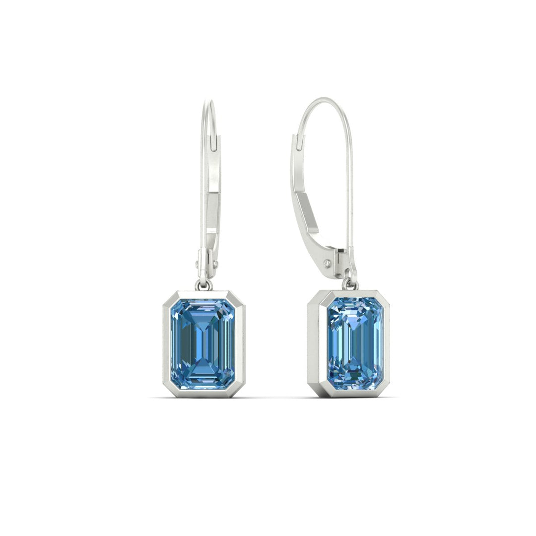 Blue Diamond Lab Grown Bezel Set Leverback Emerald Drop Earrings