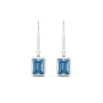 Load image into Gallery viewer, Blue Diamond Lab Grown Bezel Set Leverback Emerald Drop Earrings