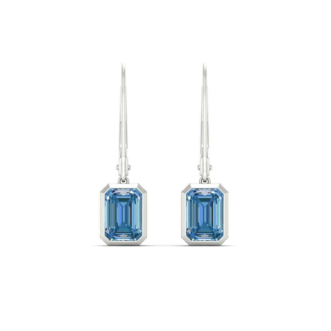 Blue Diamond Lab Grown Bezel Set Leverback Emerald Drop Earrings