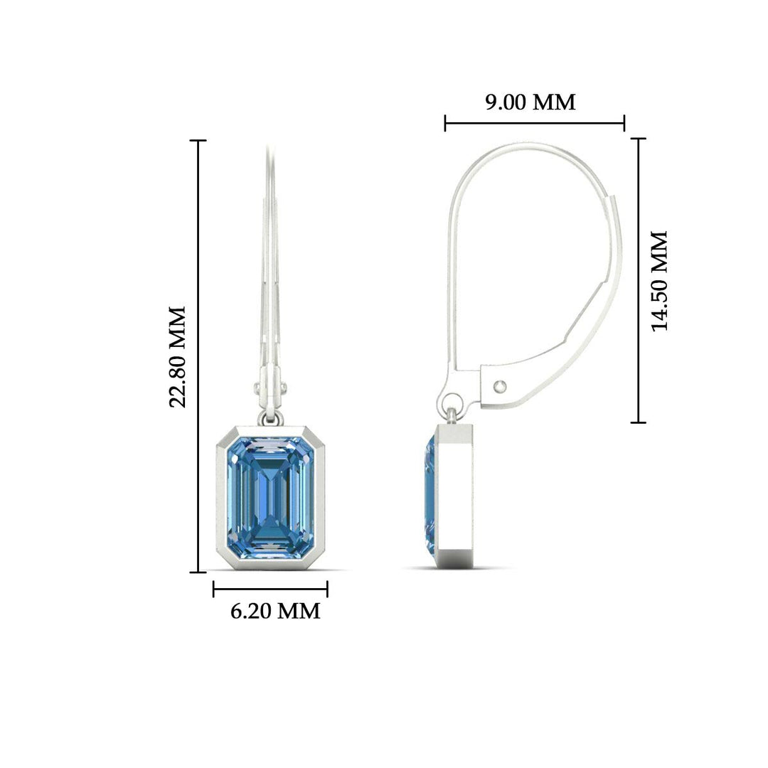 Blue Diamond Lab Grown Bezel Set Leverback Emerald Drop Earrings