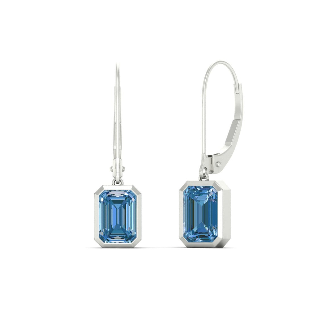 Blue Diamond Lab Grown Bezel Set Leverback Emerald Drop Earrings
