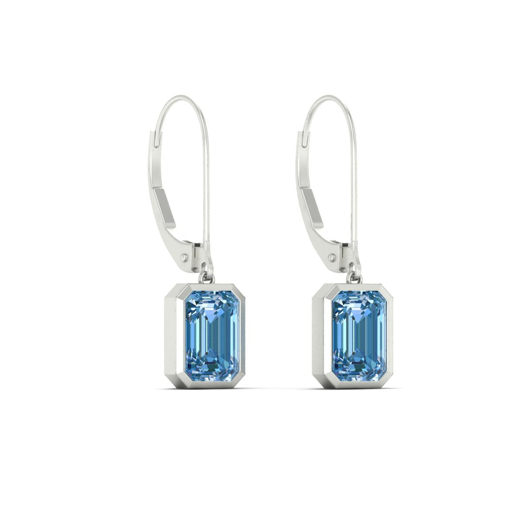 Blue Diamond Lab Grown Bezel Set Leverback Emerald Drop Earrings