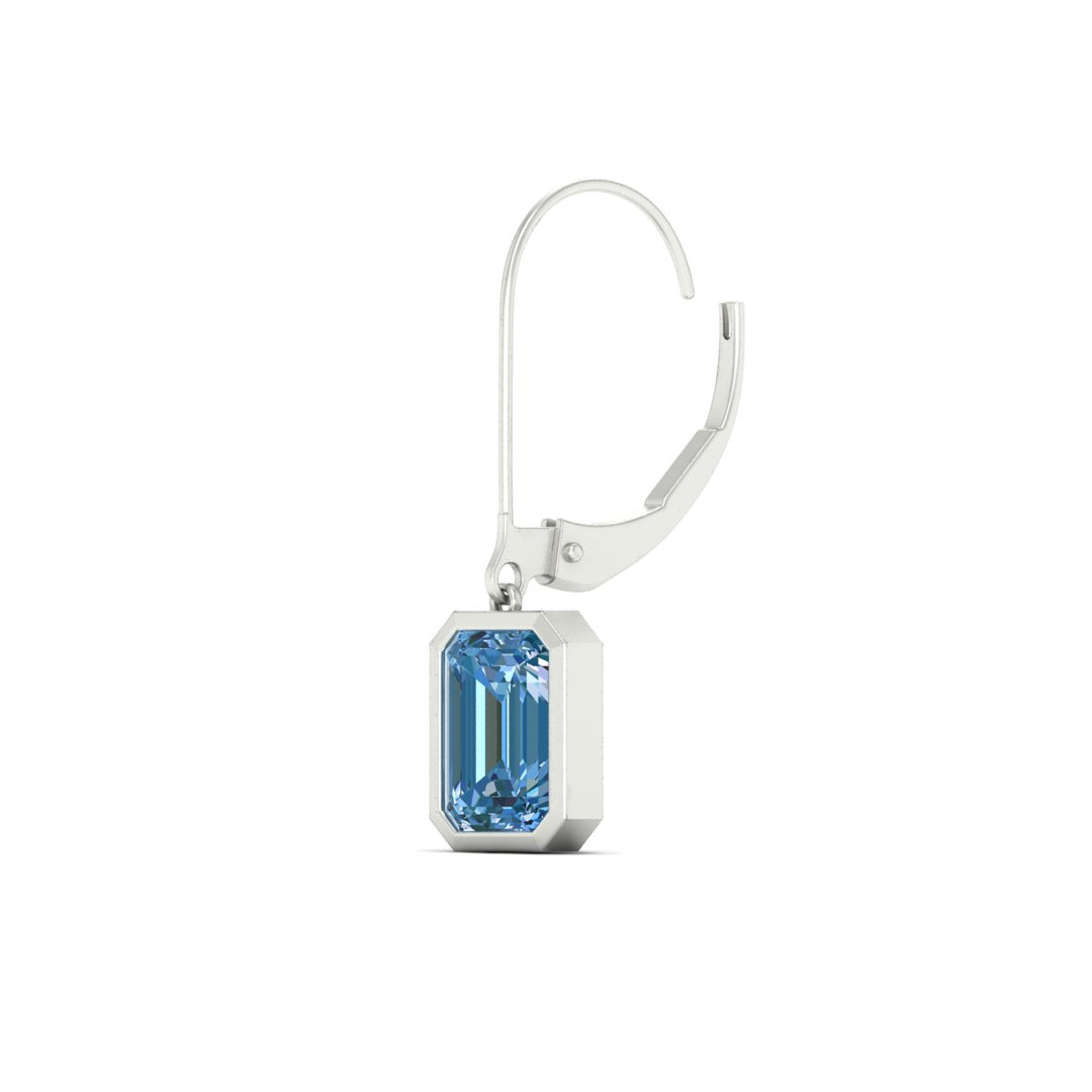 Blue Diamond Lab Grown Bezel Set Leverback Emerald Drop Earrings