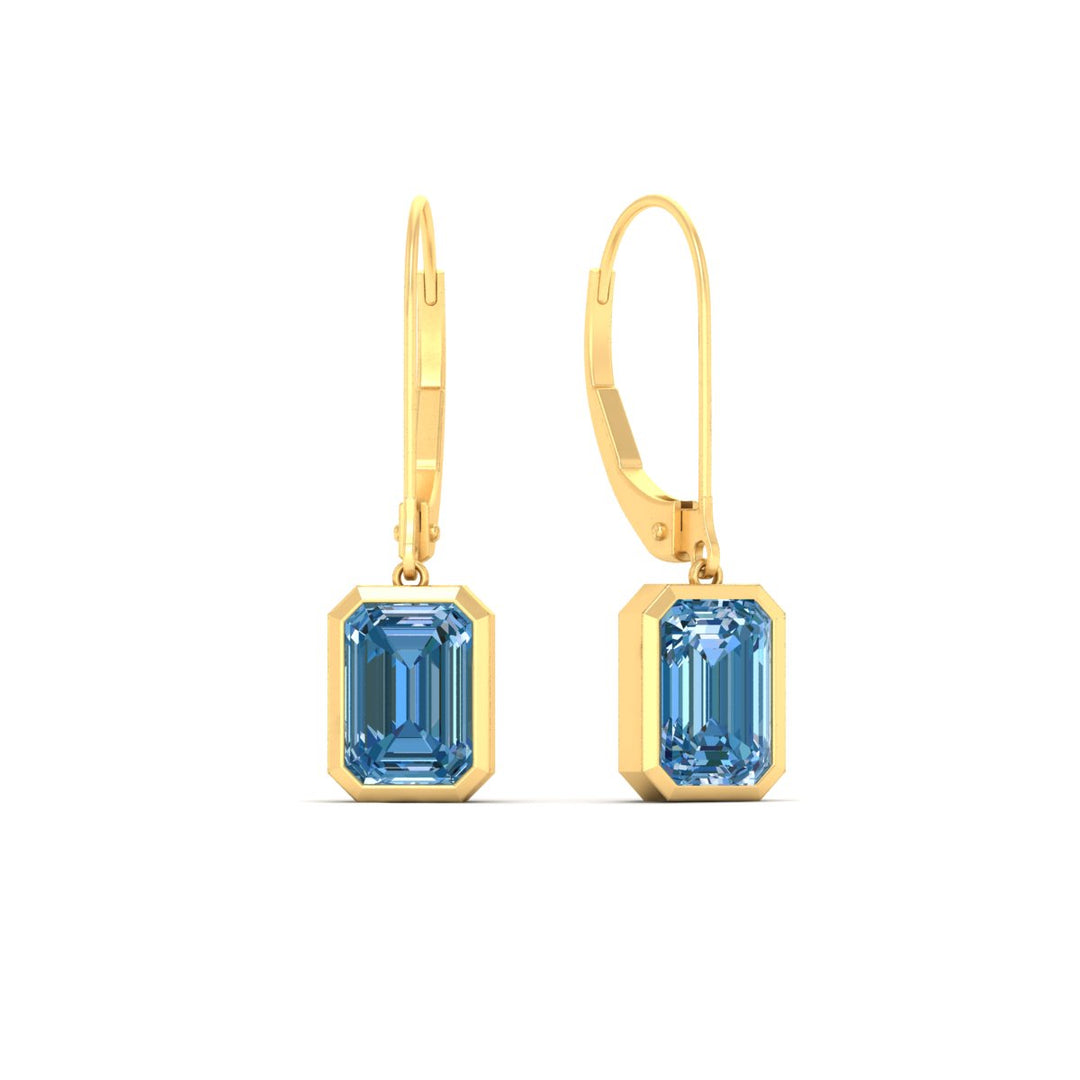 Blue Diamond Lab Grown Bezel Set Leverback Emerald Drop Earrings
