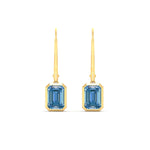 Load image into Gallery viewer, Blue Diamond Lab Grown Bezel Set Leverback Emerald Drop Earrings