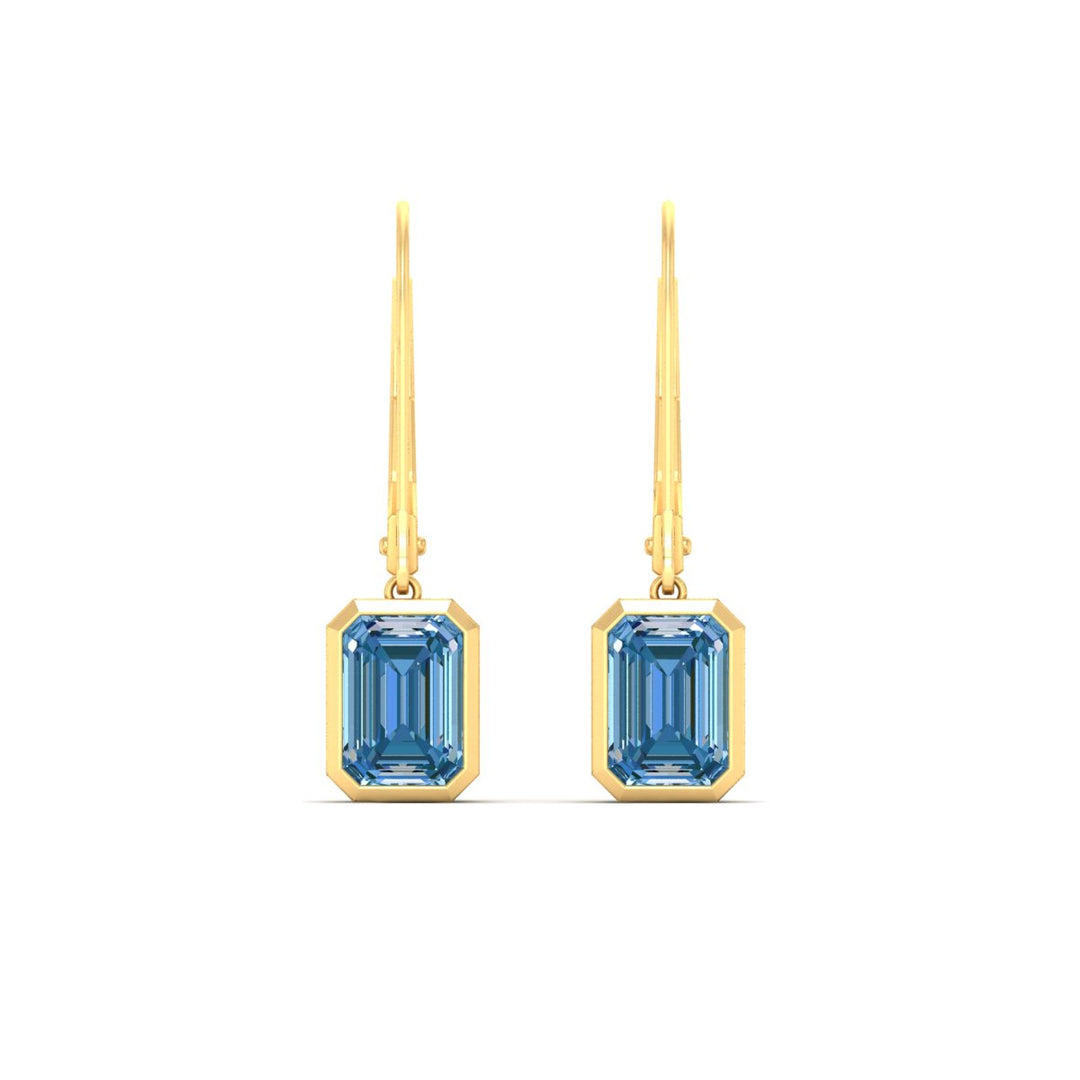 Blue Diamond Lab Grown Bezel Set Leverback Emerald Drop Earrings