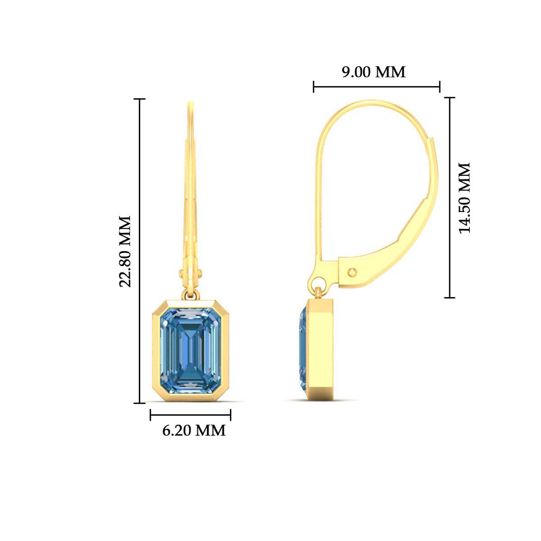 Blue Diamond Lab Grown Bezel Set Leverback Emerald Drop Earrings