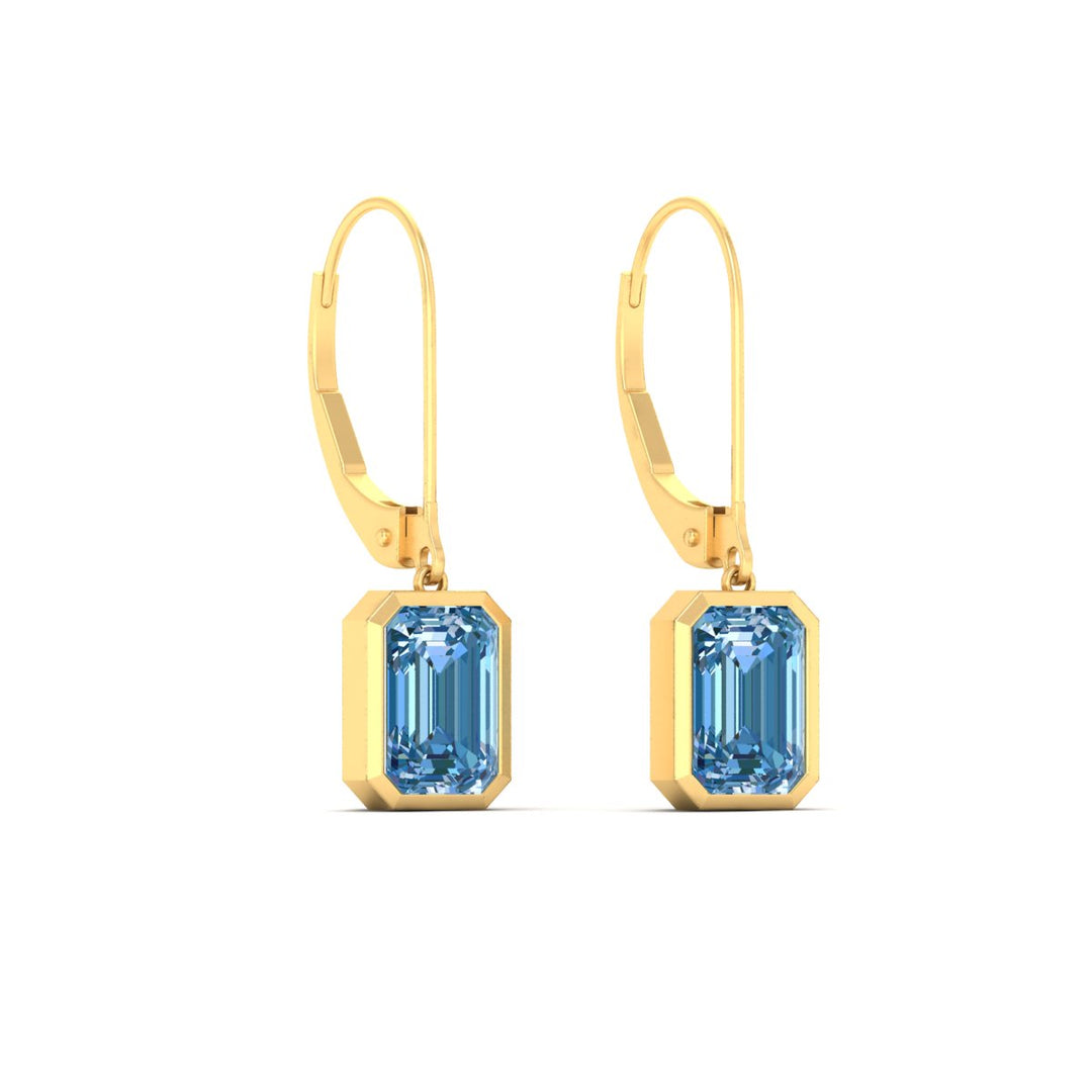 Blue Diamond Lab Grown Bezel Set Leverback Emerald Drop Earrings