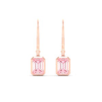 Load image into Gallery viewer, Lab Grown Vivid Pink Bezel Set Leverback Emerald Cut Solitaire Earrings