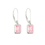 Load image into Gallery viewer, Lab Grown Vivid Pink Bezel Set Leverback Emerald Cut Solitaire Earrings