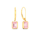 Load image into Gallery viewer, Lab Grown Vivid Pink Bezel Set Leverback Emerald Cut Solitaire Earrings