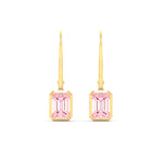 Load image into Gallery viewer, Lab Grown Vivid Pink Bezel Set Leverback Emerald Cut Solitaire Earrings