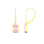 Load image into Gallery viewer, Lab Grown Vivid Pink Bezel Set Leverback Emerald Cut Solitaire Earrings
