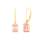 Load image into Gallery viewer, Lab Grown Vivid Pink Bezel Set Leverback Emerald Cut Solitaire Earrings