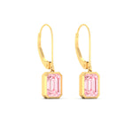 Load image into Gallery viewer, Lab Grown Vivid Pink Bezel Set Leverback Emerald Cut Solitaire Earrings
