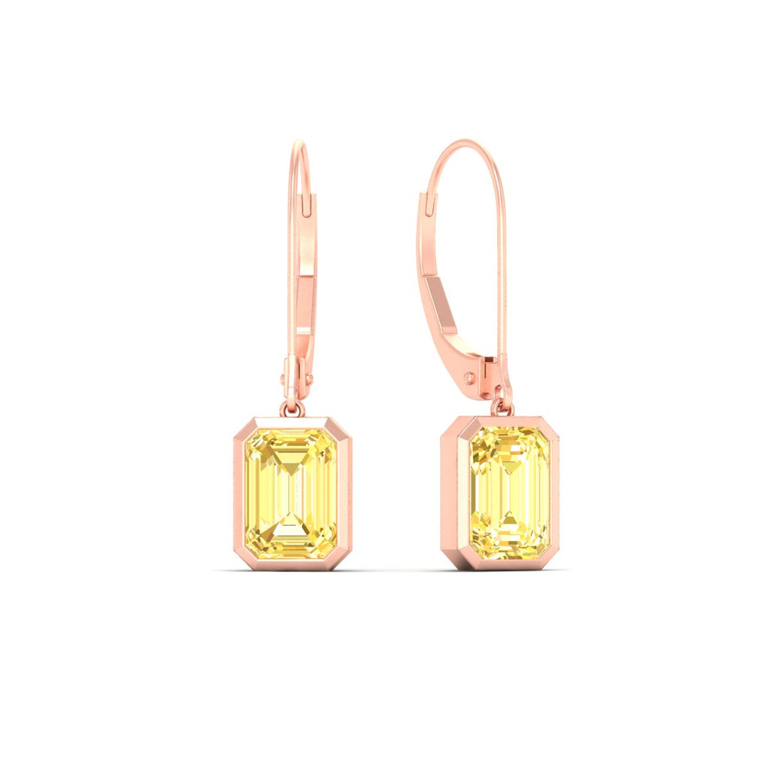 Lab Grown Yellow Diamond Leverback Emerald Cut Solitaire Earrings