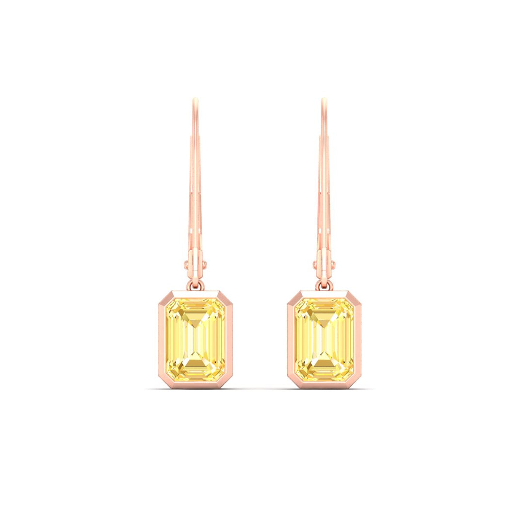 Lab Grown Yellow Diamond Leverback Emerald Cut Solitaire Earrings