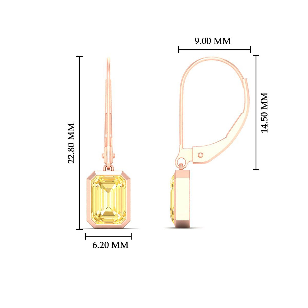 Lab Grown Yellow Diamond Leverback Emerald Cut Solitaire Earrings