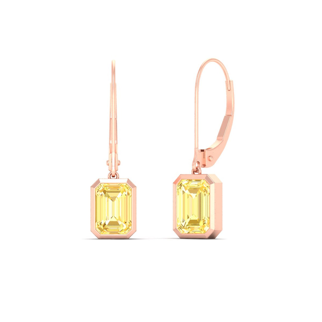 Lab Grown Yellow Diamond Leverback Emerald Cut Solitaire Earrings