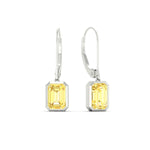 Load image into Gallery viewer, Lab Grown Yellow Diamond Leverback Emerald Cut Solitaire Earrings