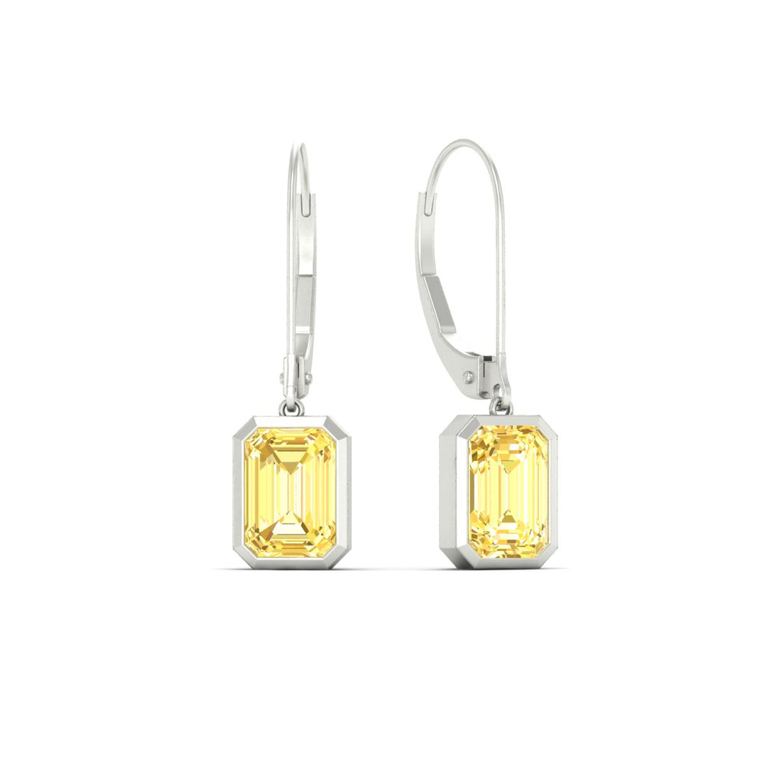 Lab Grown Yellow Diamond Leverback Emerald Cut Solitaire Earrings