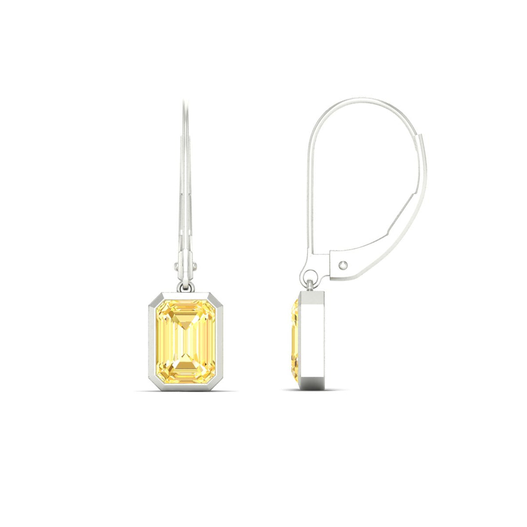 Lab Grown Yellow Diamond Leverback Emerald Cut Solitaire Earrings