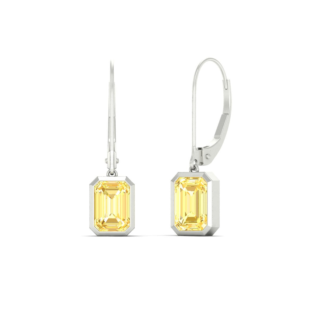 Lab Grown Yellow Diamond Leverback Emerald Cut Solitaire Earrings